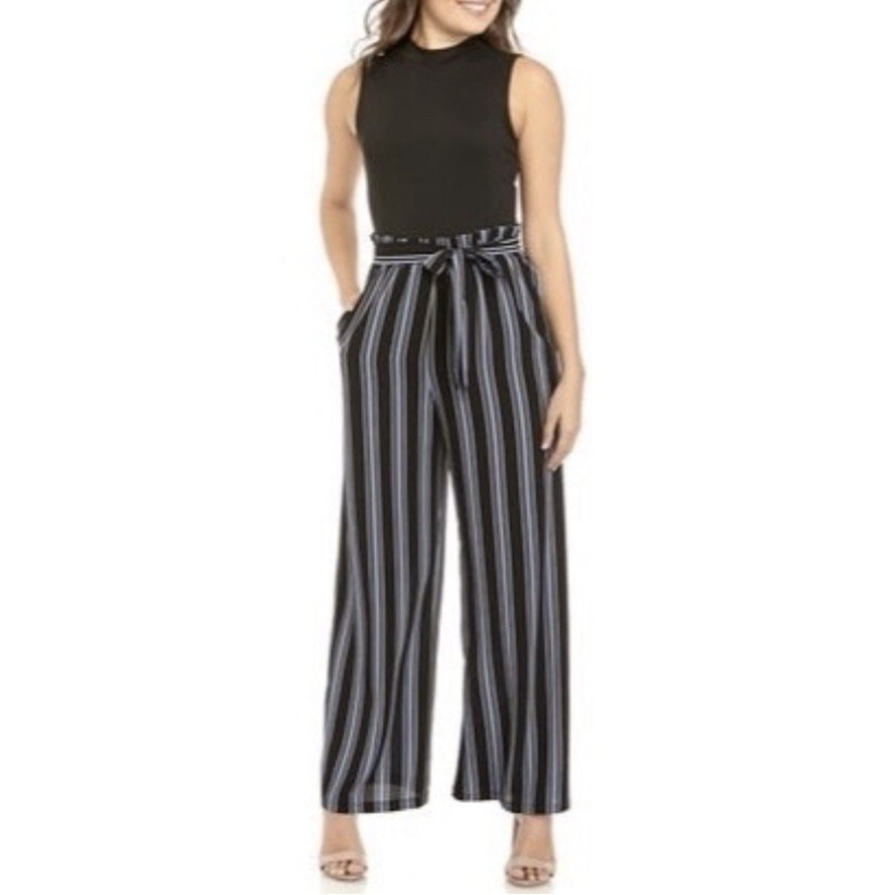 Adrienne Vittadini wide leg striped paper bag waist tie pants